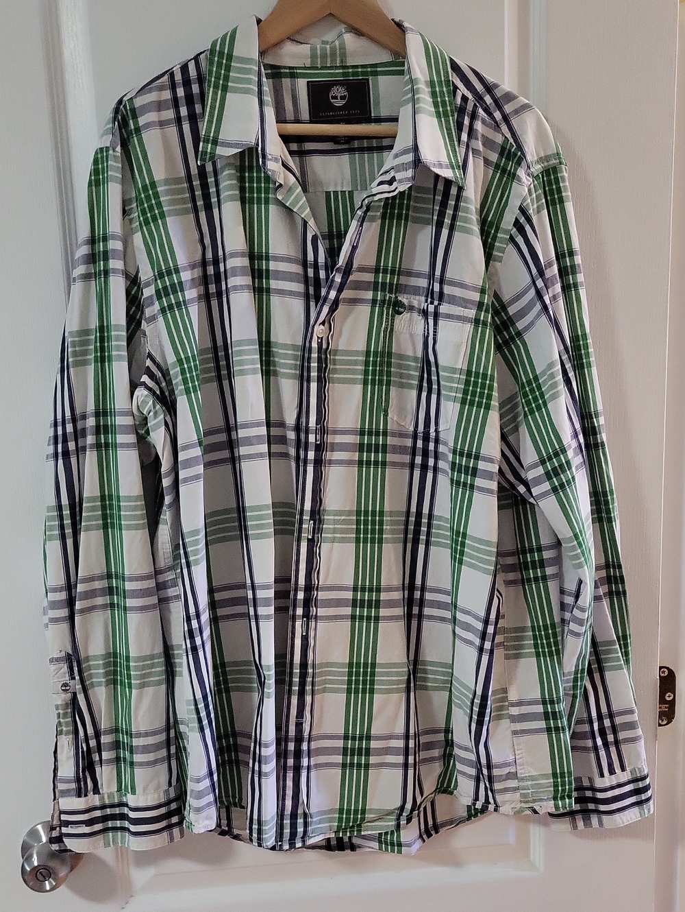 Timberland Green, White & Black Plaid Long-Sleeve Button-Down Shirt